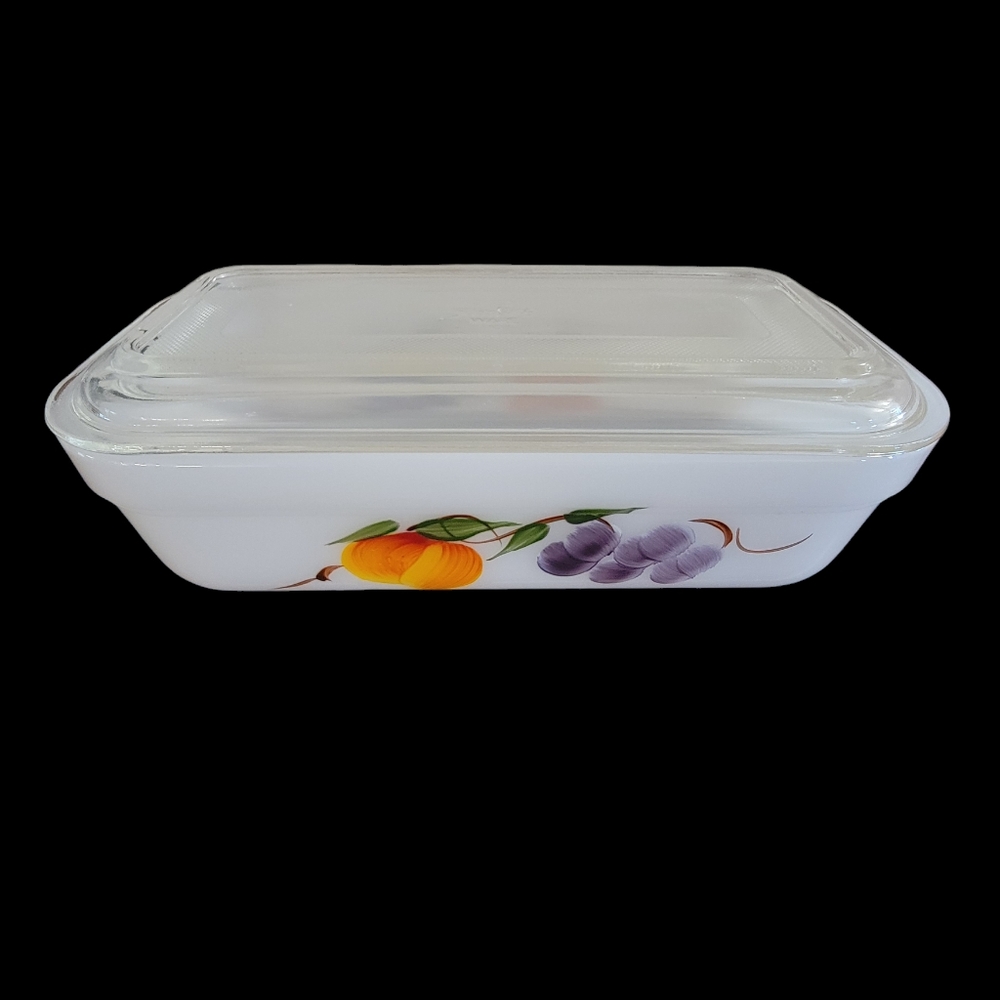 Fire King Gay Fad  Fruit Casserole Oven Refrigerator Dish with‎ Original Lid